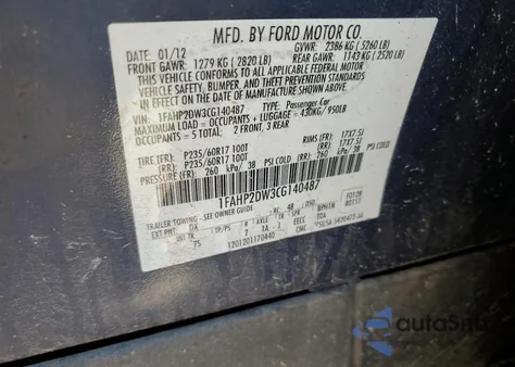 2012 Ford Taurus Se из США, поврежденный, VIN 1FAHP2DW3CG140487